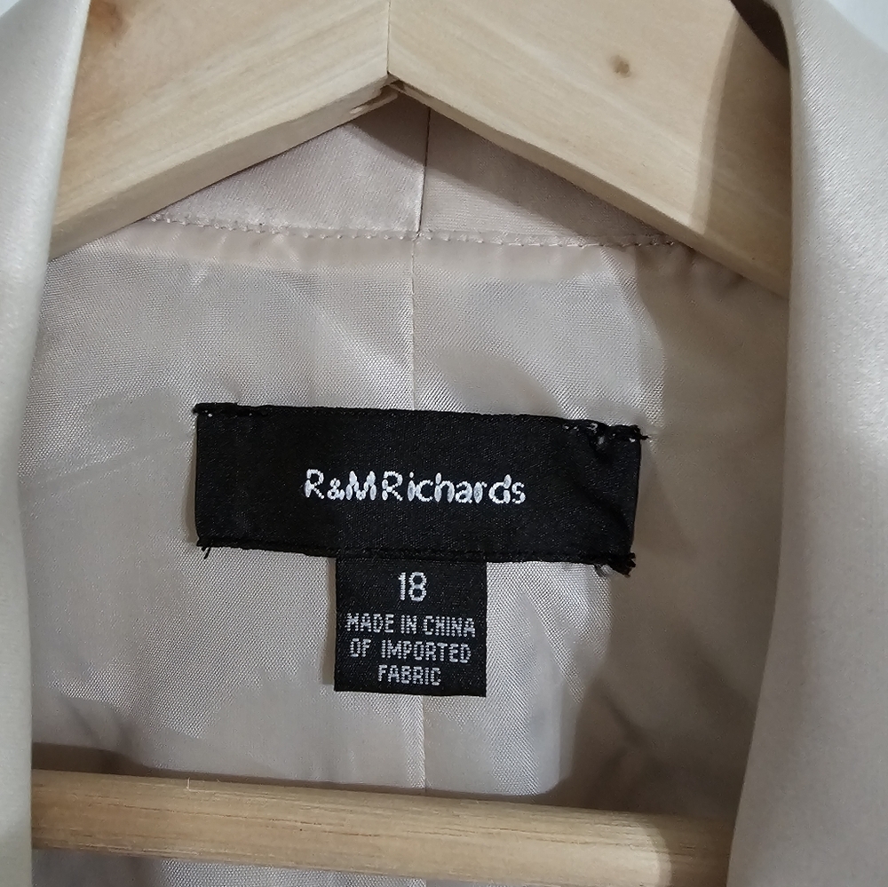R&M Richards Beige Satin Blazer Womens 18 Vintage Glam Diamond Pattern 80s Chic - Picture 4 of 8